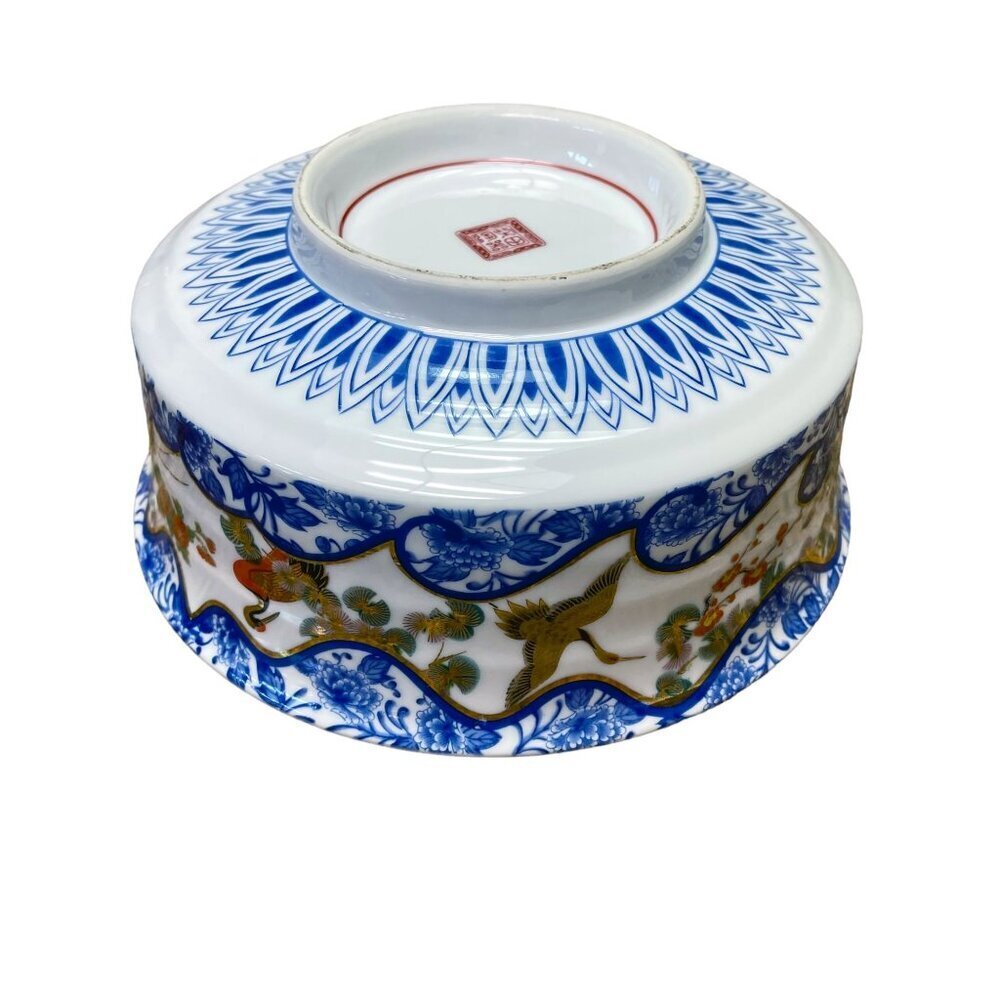 Rare Japanese Imari Hand Painted Porcelain Bowl with Floral and Birds Motifs - Picture 6 of 10